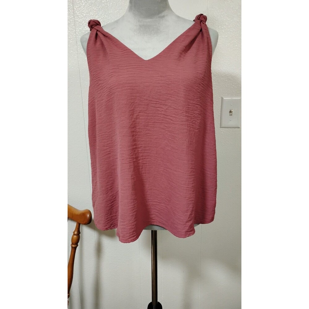 Daytrip Knot Strap Tank Top Sleeveless V-Neck Casual Blouse Mauve Size M
